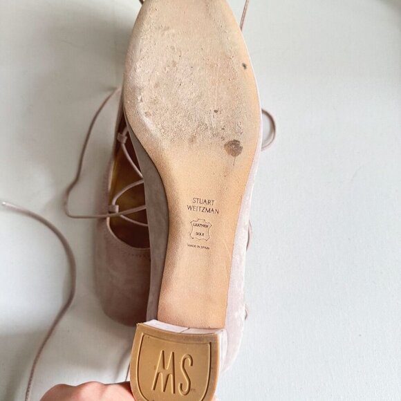 Stuart Weitzman Cordon Hush Suede Lace Up Ballerina Pumps Shoes Size 10.5 - Picture 6 of 9